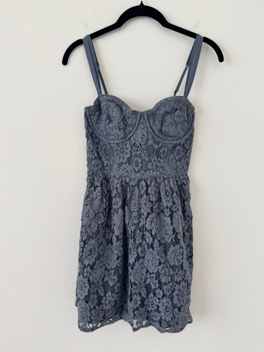 Abercrombie & Fitch Dusty Blue Lace Corset Mini Dress